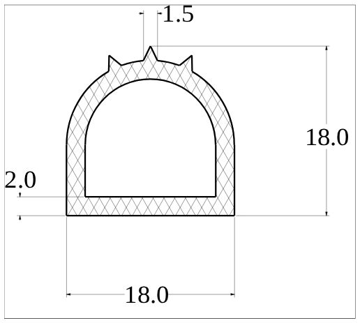 Image shows a D section profile drawing
