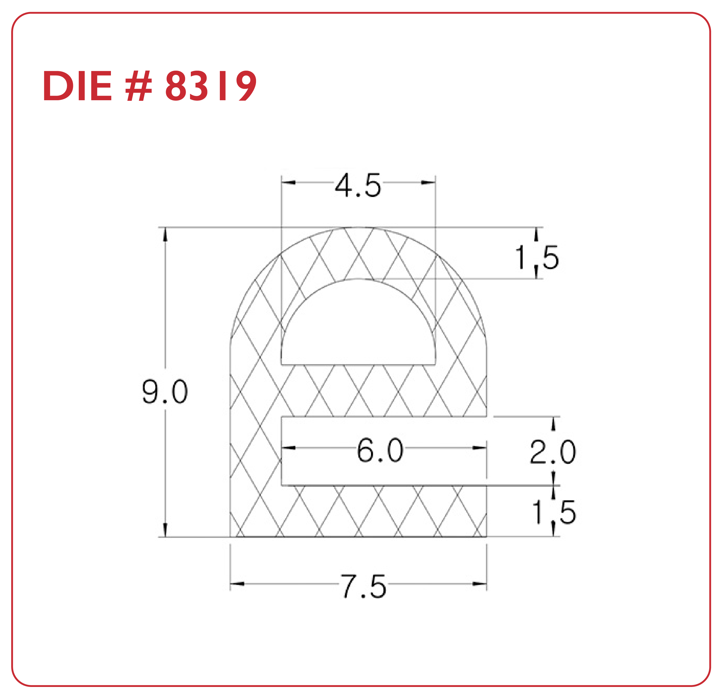 Image shows an E section profile drawing